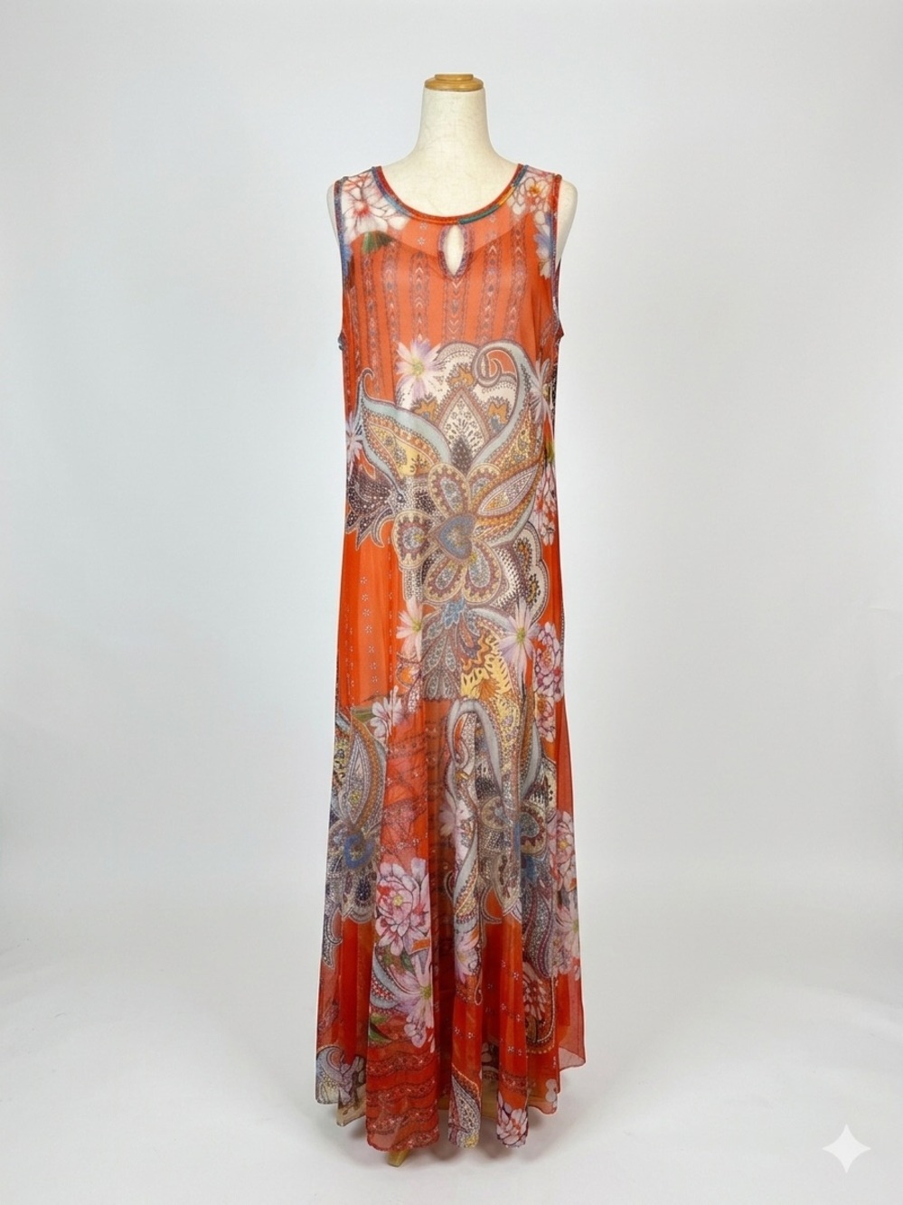 Johnny Was Orange Paisley Floral Maxi Dress Biya